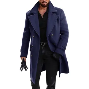 Men's winter double-breasted wool trench coat warm thick casual peacoat outerwear apparel