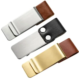 Stainless steel and brass leather money clips set for TN traveler notebooks and receipt holders.
