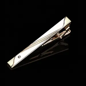 Men's Business Tie Clip Minimalist Metal Tie Pin With Chain Gold Geometric Rhinestone Tie Bar Formal Suit Accessories