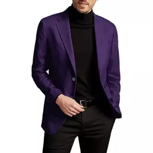Men's purple casual suit jacket, stylish single-breasted blazer coat for daily wear and events.