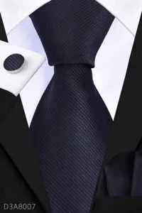 Men's business tie set detail featuring classic dark twill fabric, elegant and professional.