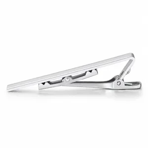Detailed shot of the long silver metal tie clip for men, elegant and polished finish.