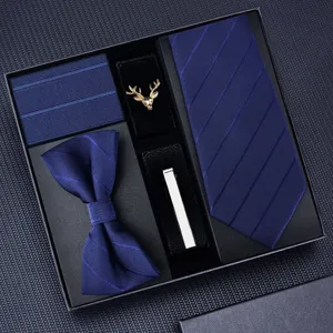 Heren Zakelijk Formeel Gestreept Stropdas Vlinderdas Pochet Manchetknopen Dasclip Geschenkdoos Set Pak Accessoires