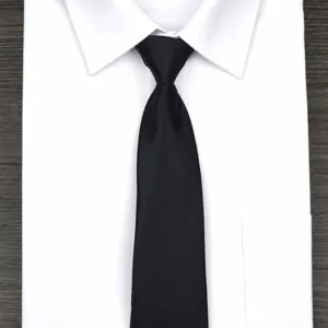 Cravatta nera classica con cerniera da donna, elegante cravatta formale tinta unita 7cm.