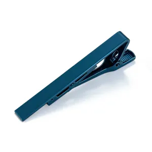 Deep blue metal tie clip for men, electroplated finish, classic minimalist design for formal wear.