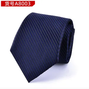 Classic men's navy blue striped necktie, elegant business formal wear accessory for wedding.