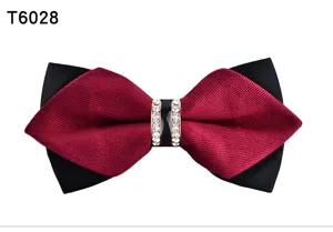 Men sharp corner two-tone bow tie with crystal rhinestones for wedding formal wear party suits.