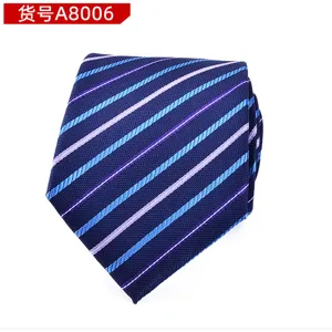 Men's classic business blue necktie with diagonal stripes, elegant formal wear accessory for wedding.