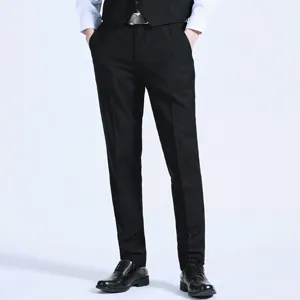 Men's Business Formal Straight Suit Pants Non-Iron Casual Long Pants Regular Fit Stretch Waist Trousers