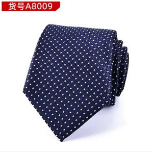 Men's classic business blue necktie with elegant white square pattern for formal wear and weddings.
