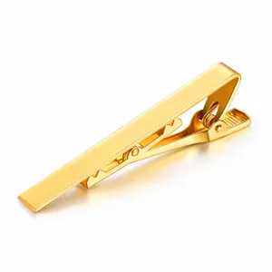 Matte gold metal tie clip detail shot, showing exquisite electrophoresis color and classic design.
