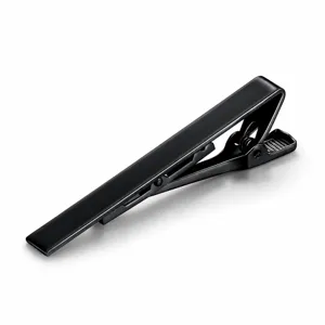 Classic matte gun black tie clip for men, elegant metal necktie bar clip fashion accessory.