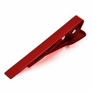 Red metal tie clip for men, classic design and smooth electrophoretic finish, business suit.