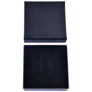 Black square jewelry gift box with velvet insert, ideal for tie clips and cufflinks.