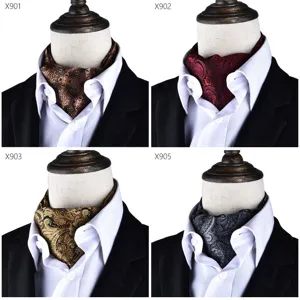 Classic men's silk ascot tie with vintage paisley pattern, perfect for formal suit and business wear.