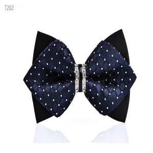 Men's stylish multi-layer crystal rhinestone bow tie dark blue grid formal wedding suit accessory