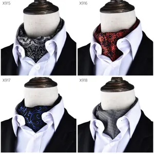 Men's vintage cravat ascot tie set silk texture patterned neck scarf for formal wedding suit.
