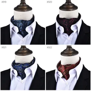Men retro paisley ascot necktie fashion silk feel suit cravat business party neck scarf