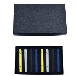 Men metal tie clips set with elegant black gift box, colorful electrophoretic finish details.