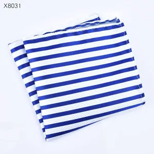 Blauw-wit gestreepte pochet voor heren, klassieke zakdoek voor formele zaken en bruiloften.