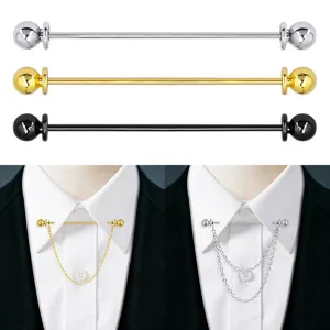 Men Brass Collar Pin Tie Bar Round Ball Ends Chain Tassel French Shirt Collar Clip Business Fashion Accessories