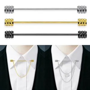 Men's Copper Collar Pin Tie Bar French Dress Shirt Corner Clip Tassel Chain Business Fashion Jewelry