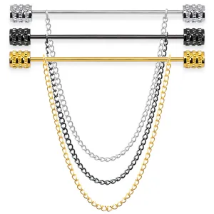 Men metal collar pin chain shirt brooch tassel lapel bar elegant fashion suit accessories