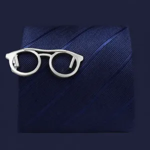 Silver glasses shape tie clip for men business suit shirt collar accessory fashion jewelry