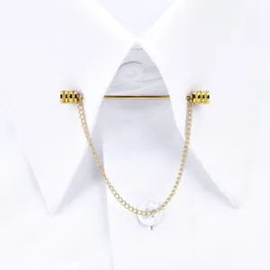 Men's gold tone collar pin with hanging chain shirt dress accessory metal bar clip