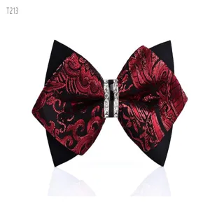 Men sharp corner bow tie black red jacquard crystal rhinestone wedding tuxedo bowtie