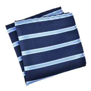 Heren blauw gestreept pochet voor pak trouwen bruidegom hoofdweergave mooi stijlvol.