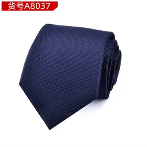 Classic dark blue men's necktie with fine textured weave, perfect for business and formal wear.