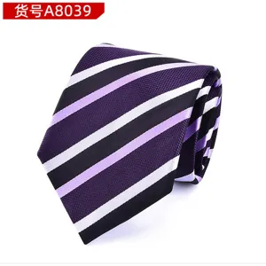 Men's striped necktie classic business formal wear purple black white diagonal stripes tie for wedding