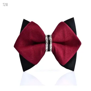 Men red black sharp bow tie with crystal rhinestone center ring detail formal wear wedding bowtie