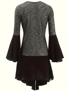 Mujeres Otoño Chiffon Elegante Manga Campana Cardigan Longitud Media Vista Posterior Top