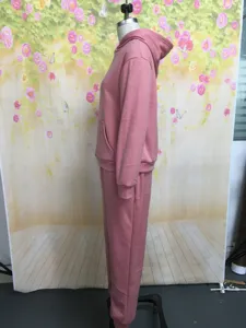 Pink solid color long sleeve hoodie and sweatpants two piece set casual women tracksuit