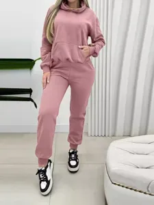 Women Solid Color Casual Long Sleeve Hoodie And Sweatpants Two Piece Set Main View