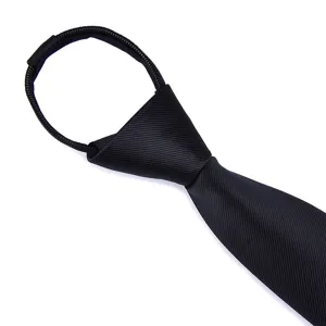 Corbata negra lisa para hombre con cremallera corbata de negocios clásica lista para usar