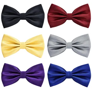 Classic British style double layer bow tie with fine grid texture for formal events.