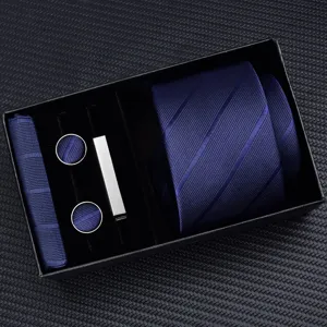 Men's blue tie gift set with pocket square cufflinks tie clip elegant business box