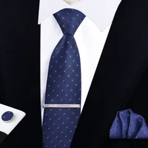 Conjunto corbata hombre negocios 8cm corbata azul con pañuelo gemelos y pisacorbatas