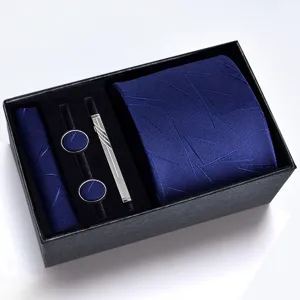 Set de regalo de corbata azul para hombre con pañuelo gemelos y pinza de corbata elegante.