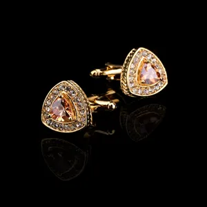 Golden triangular rhinestone cufflinks for men formal shirt accessories 18x18mm pair
