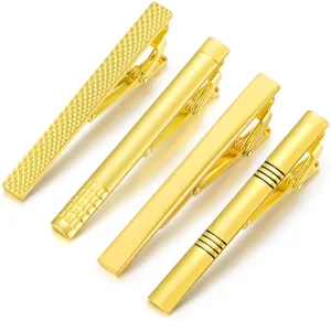 Stylish set of 4 gold tie clips for men, elegant brass business tie bars for suits.