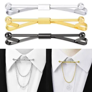 Men's Metal Shirt Collar Pin Collar Clip Bar With Tassel Chain Business Suit Formal Collar Accessories Fashion Jewelry