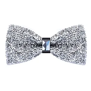 Glitzernde Kristall Strass Fliege für Herren, edles silbernes Bräutigam Hochzeitsaccessoire.
