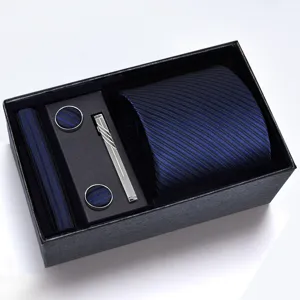 Conjunto de regalo de corbata de negocios a rayas azules para hombres vista principal