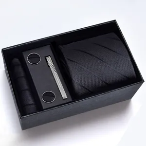 Conjunto de regalo de corbata negra de negocios para hombre con pañuelo pasador y gemelos