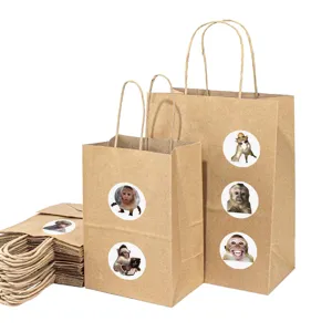 Kraftpapier-Geschenkbeutel mit lustigen Affen-Meme-Aufklebern, ideal für Partys und Geschenke.