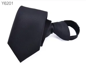 Corbata con cremallera negra para hombre, estilo estrecho de 6 cm con tela de sarga, fácil de usar.